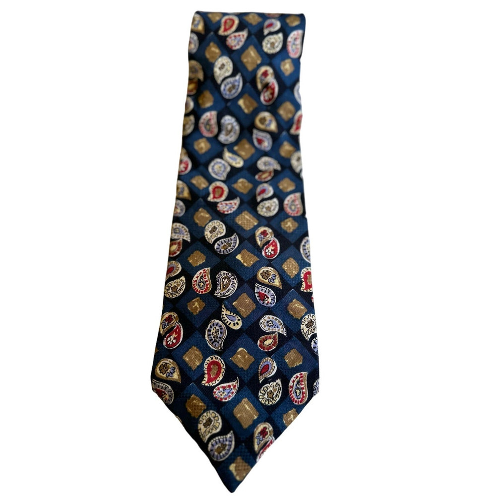 Vintage Guy Laroche Diffusion Blue Paisley Geometric 100% Silk Made in Canada